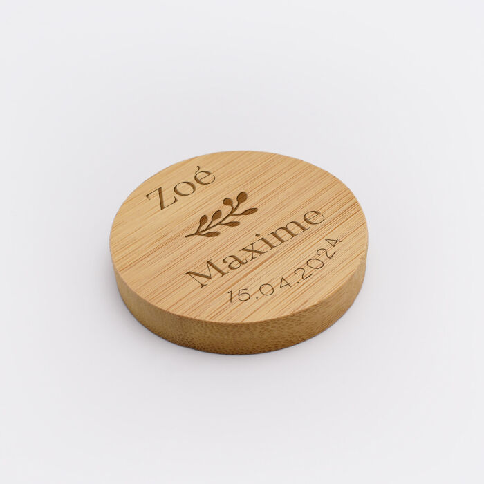 Décapsuleur mariage personnalisé prénoms mariés bois 6x6 cm - Bohème