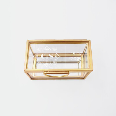 Boîte à alliances mariage personnalisée rectangulaire illustration verre gravé 8x4x4 cm - Blue Mediterraneo