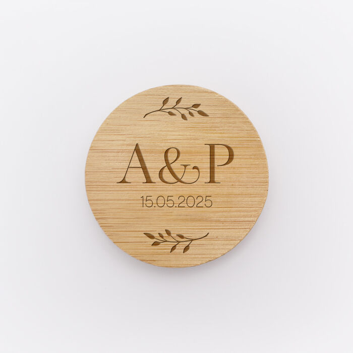 Décapsuleur mariage personnalisé initiales mariés bois 6x6 cm - Bohème