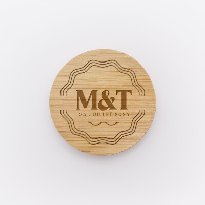 Décapsuleur mariage personnalisé initiales mariés bois 6x6 cm - Pop