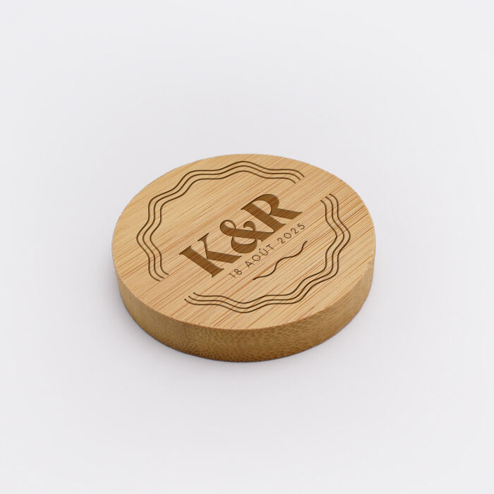Décapsuleur mariage personnalisé initiales mariés bois 6x6 cm - Pop