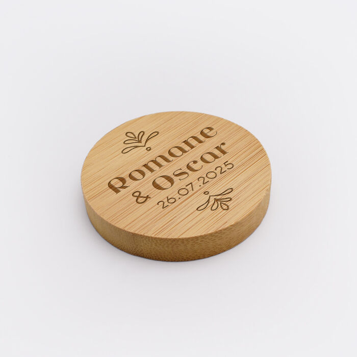 Décapsuleur mariage personnalisé prénoms mariés bois 6x6 cm - Blue Mediterraneo