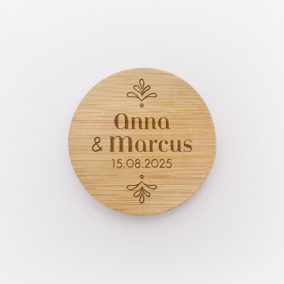 Décapsuleur mariage personnalisé prénoms mariés bois 6x6 cm - Blue Mediterraneo