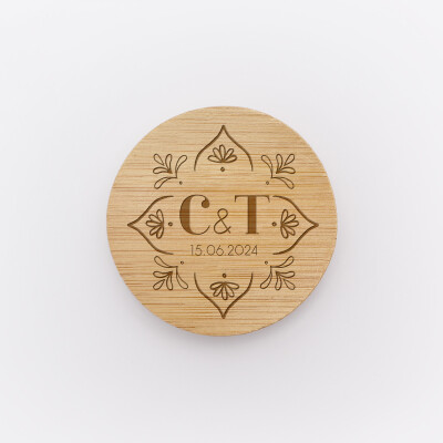 Décapsuleur mariage personnalisé initiales mariés bois 6x6 cm - Blue Mediterraneo