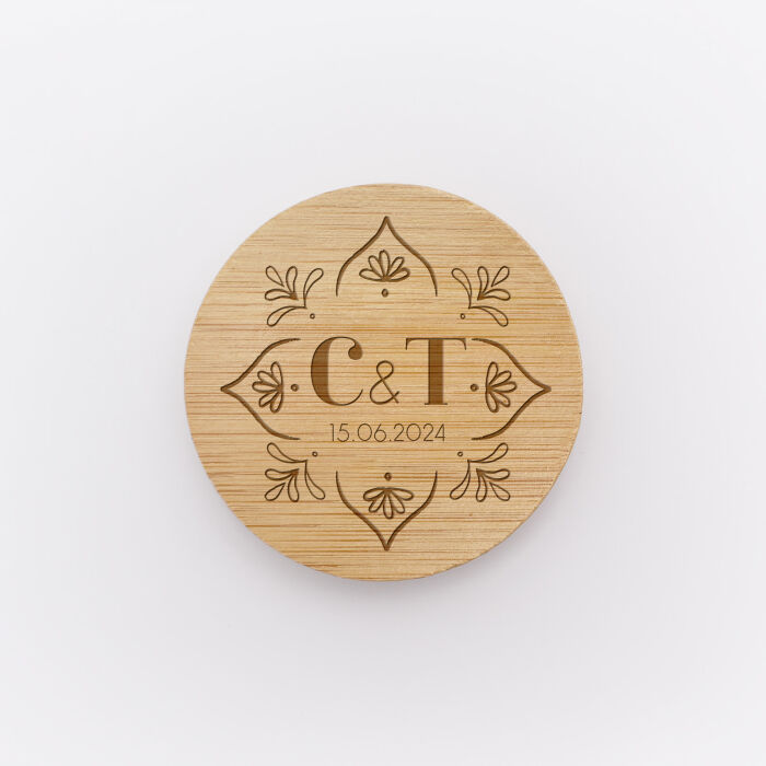 Décapsuleur mariage personnalisé initiales mariés bois 6x6 cm - Blue Mediterraneo