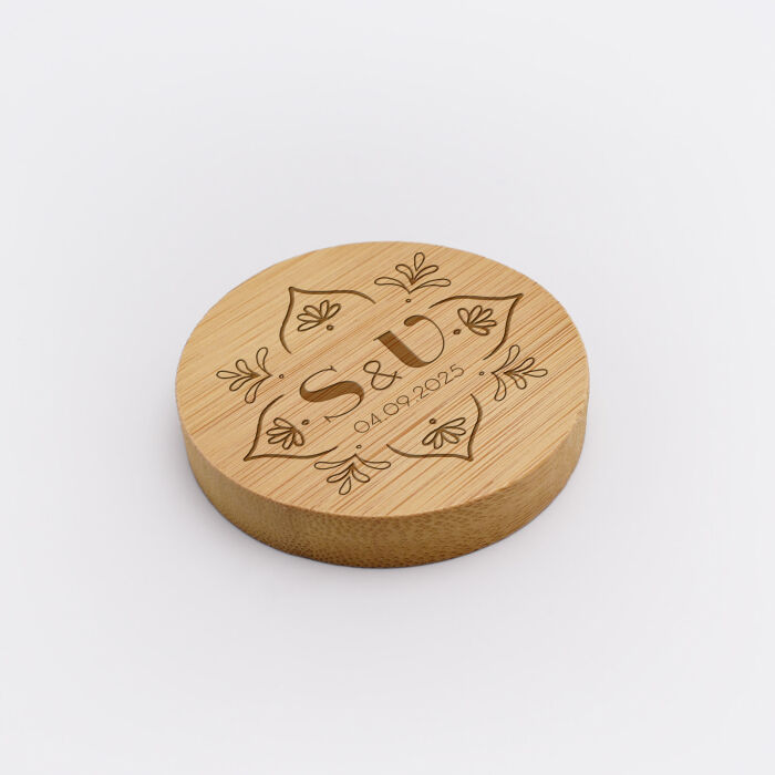 Décapsuleur mariage personnalisé initiales mariés bois 6x6 cm - Blue Mediterraneo