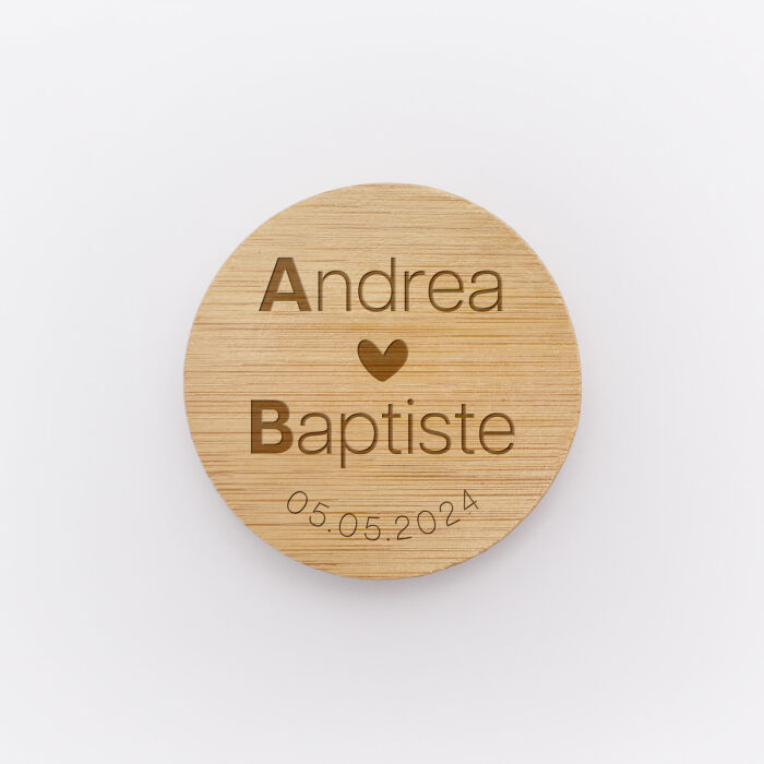 Décapsuleur mariage personnalisé prénoms mariés illustration Coeur bois 6x6 cm - Garden