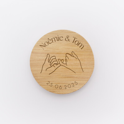Décapsuleur mariage personnalisé prénoms mariés bois 6x6 cm - Terracotta