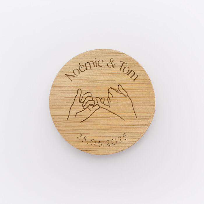 Décapsuleur mariage personnalisé prénoms mariés bois 6x6 cm - Terracotta