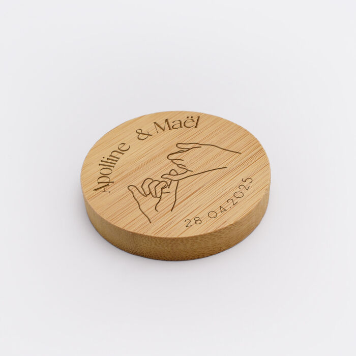 Décapsuleur mariage personnalisé prénoms mariés bois 6x6 cm - Terracotta