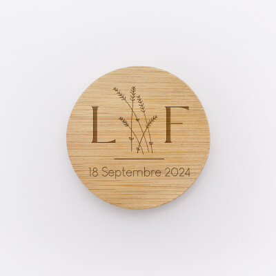 Décapsuleur mariage personnalisé initiales mariés bois 6x6 cm - Terracotta