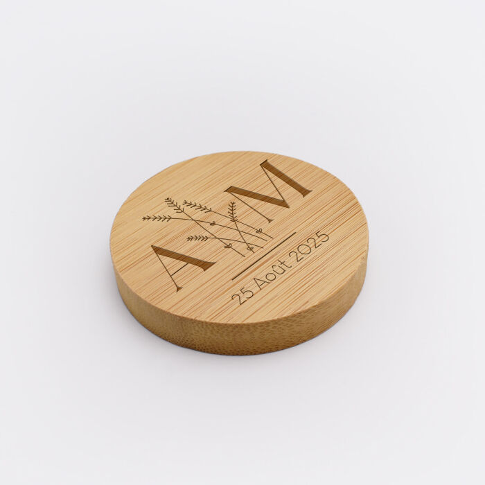 Décapsuleur mariage personnalisé initiales mariés bois 6x6 cm - Terracotta