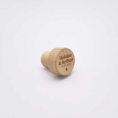 Bouchon de bouteille mariage personnalisé prénoms mariés bois - Pop