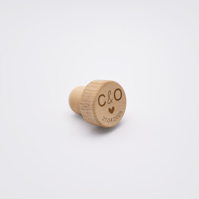 Bouchon de bouteille mariage personnalisé initiales mariés illustration "Coeur" bois - Garden