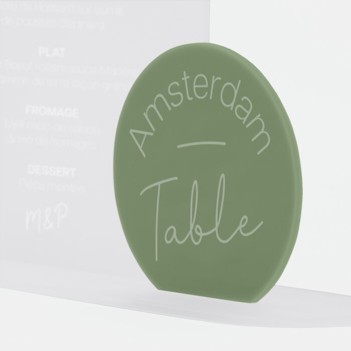 Menu mariage personnalisé acrylique givré 16x22 cm et nom de table acrylique vert 8,5x8 cm - Garden