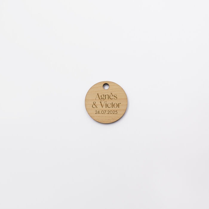 Etiquette cadeau mariage personnalisée initiales ou prénoms mariés bois 3,5x3,5 cm - Terracotta