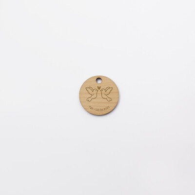 Etiquette cadeau mariage personnalisée illustration bois 3,5x3,5 cm - Terracotta