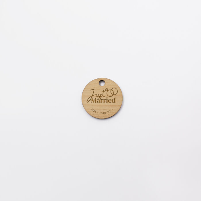 Etiquette cadeau mariage personnalisée illustration bois 3,5x3,5 cm - Terracotta