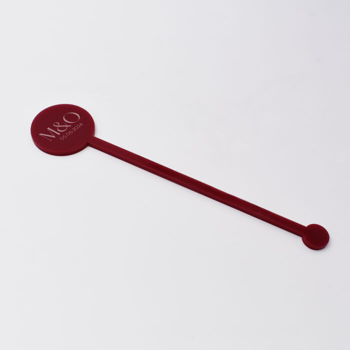 Touillette mariage personnalisée initiales ou prénoms mariés acrylique rouge carmin 3x16 cm - Terracotta