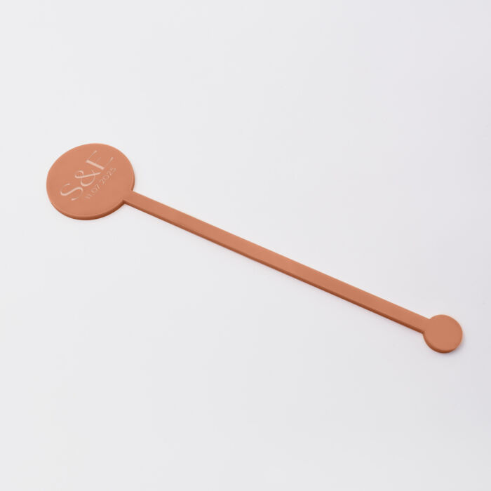 Touillette mariage personnalisée initiales ou prénoms mariés acrylique terre brûlée 3x16 cm - Terracotta