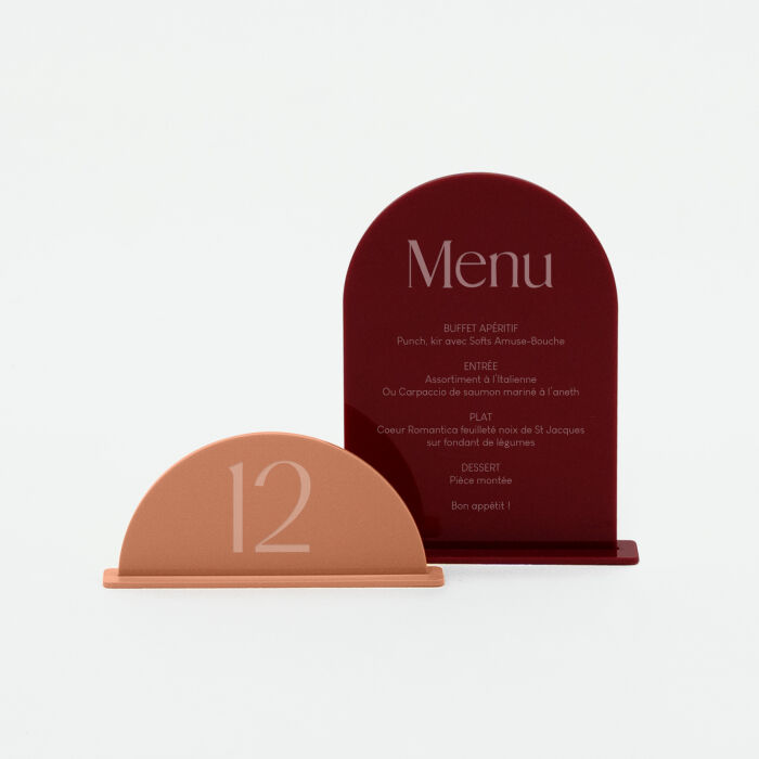 Menu mariage personnalisé acrylique rouge carmin 14x20 cm - Terracotta
