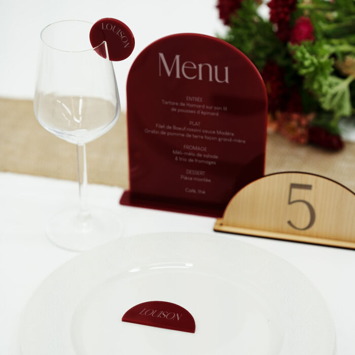 Menu mariage personnalisé acrylique rouge carmin 14x20 cm - Terracotta