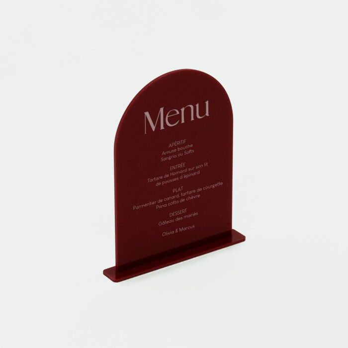 Menu mariage personnalisé acrylique rouge carmin 14x20 cm - Terracotta