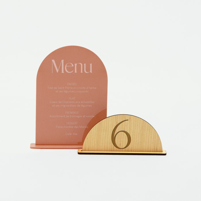 Menu mariage personnalisé acrylique terre brûlée 14x20 cm - Terracotta