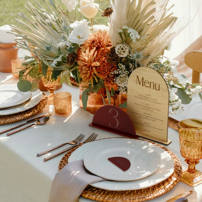 Menu mariage personnalisé bois 14x20 cm - Terracotta