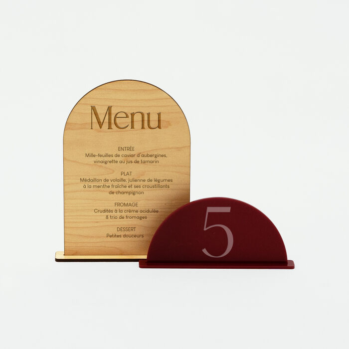 Menu mariage personnalisé bois 14x20 cm - Terracotta