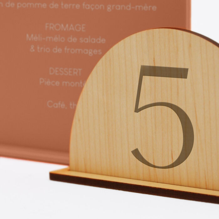Numéro de table mariage bois et acrylique 12x11 cm - Terracotta