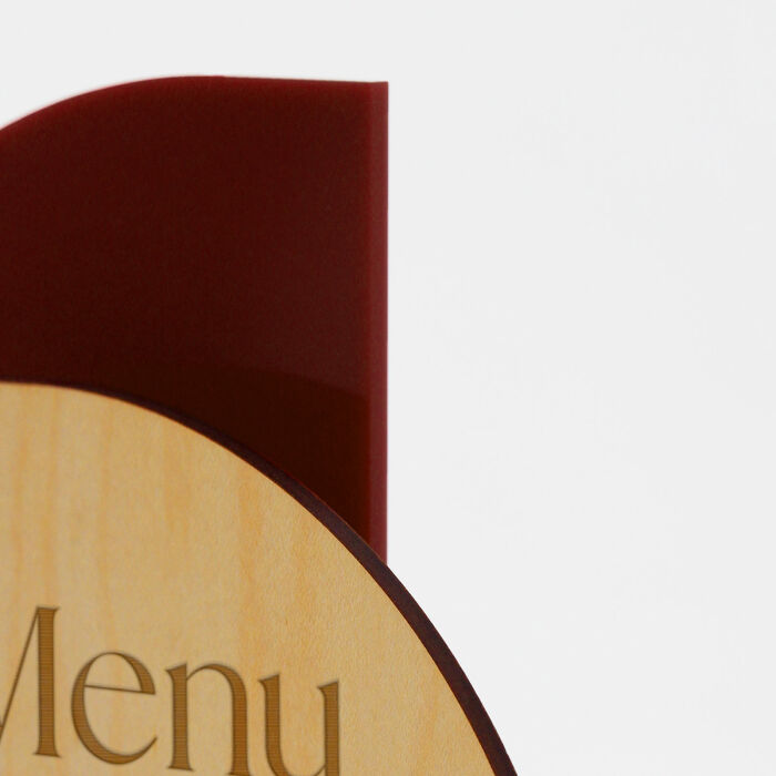 Menu mariage personnalisé bois 11x20 cm et numéro de table acrylique rouge carmin 12x23 cm - Terracotta
