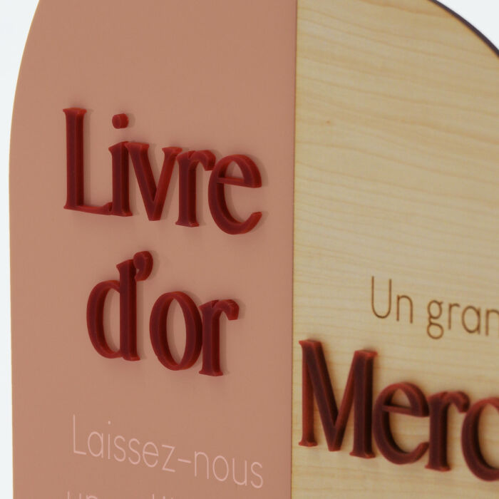 Panneau livre d'or mariage acrylique terre brûlée 18x25 cm et panneau merci bois 18x30 cm - Terracotta