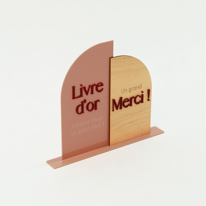 Panneau livre d'or mariage acrylique terre brûlée 18x25 cm et panneau merci bois 18x30 cm - Terracotta