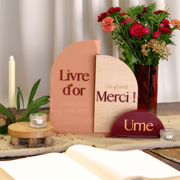 Ensemble de panneaux mariage Livre d'or, Merci et Urne - Terracotta
