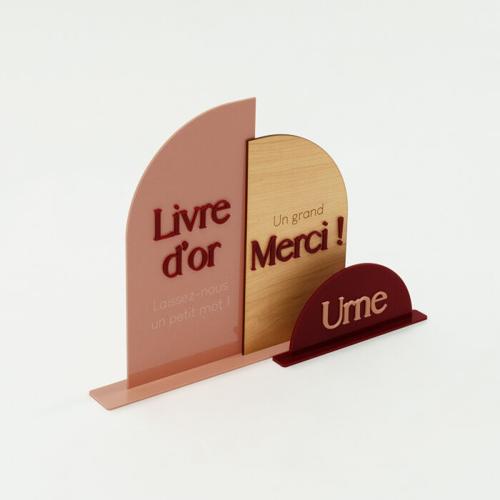 Ensemble de panneaux mariage Livre d'or, Merci et Urne - Terracotta