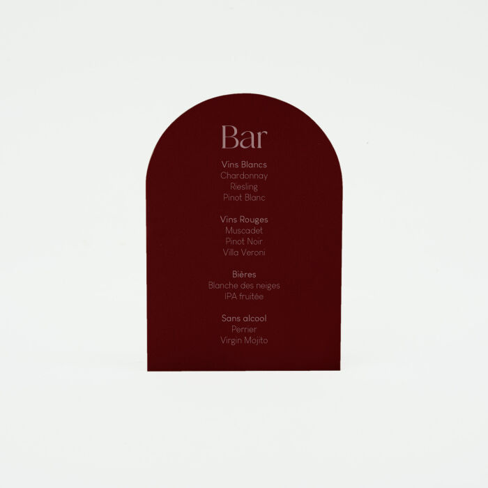 Signalétique bar mariage personnalisée acrylique rouge carmin 28x40 cm - Terracotta