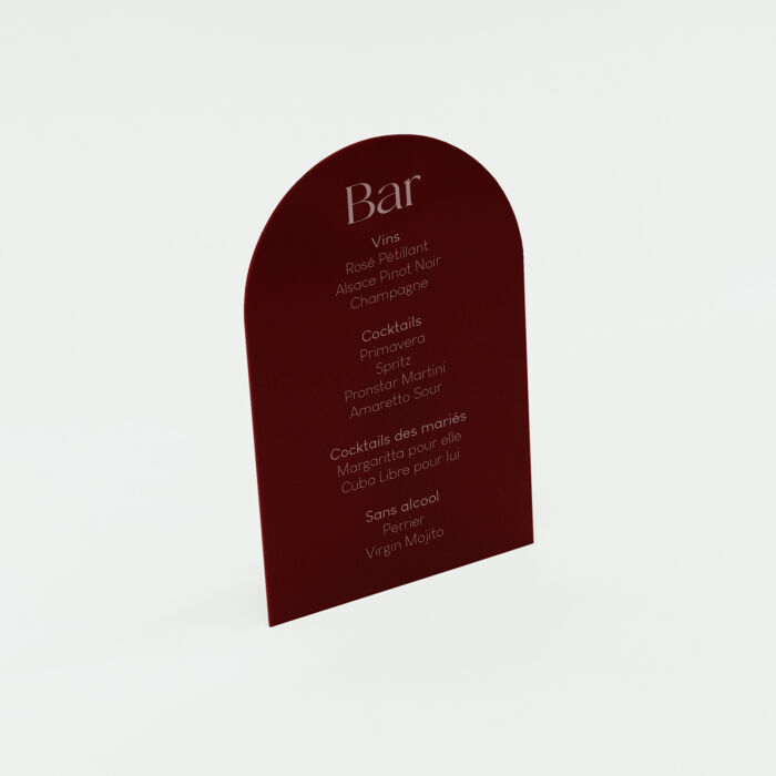 Signalétique bar mariage personnalisée acrylique rouge carmin 28x40 cm - Terracotta