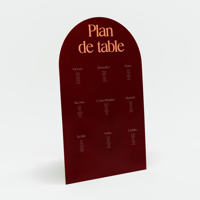 Plan de table mariage personnalisé acrylique rouge carmin 99x59 cm - Terracotta