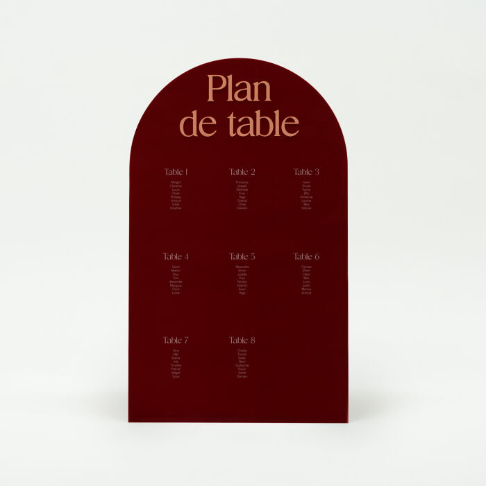 Plan de table mariage personnalisé acrylique rouge carmin 99x59 cm - Terracotta