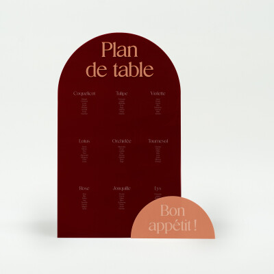 Ensemble de panneaux mariage personnalisés plan de table rouge carmin et panneau Bon appétit bois - Terracotta