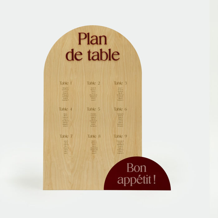 Ensemble de panneaux mariage personnalisés plan de table bois et panneau Bon appétit rouge carmin - Terracotta