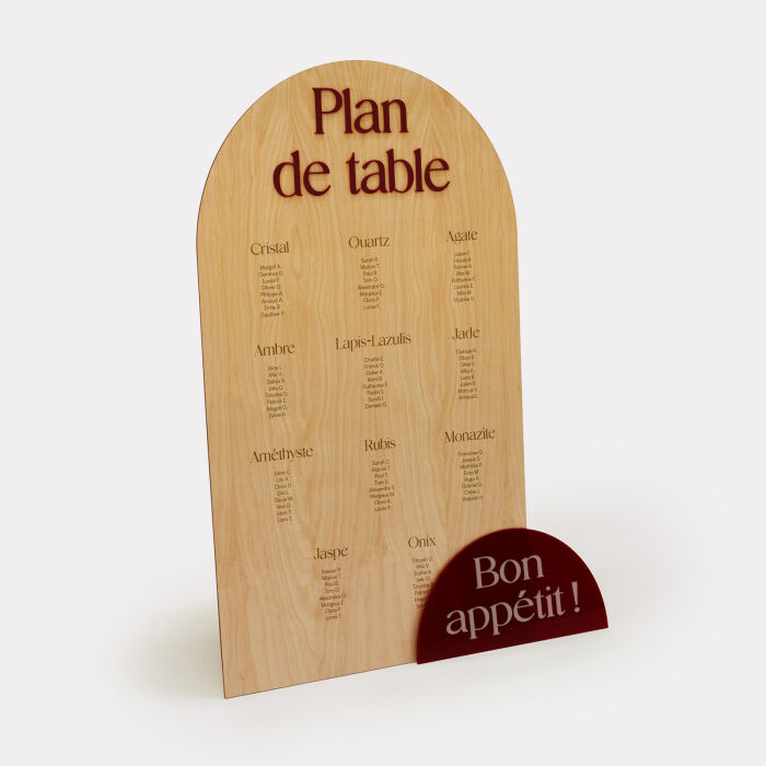 Ensemble de panneaux mariage personnalisés plan de table bois et panneau Bon appétit rouge carmin - Terracotta