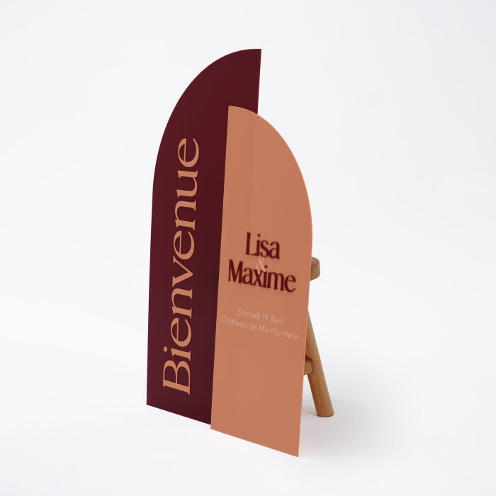 Panneau bienvenue double mariage personnalisé acrylique terre brûlée et acrylique rouge carmin - Terracotta