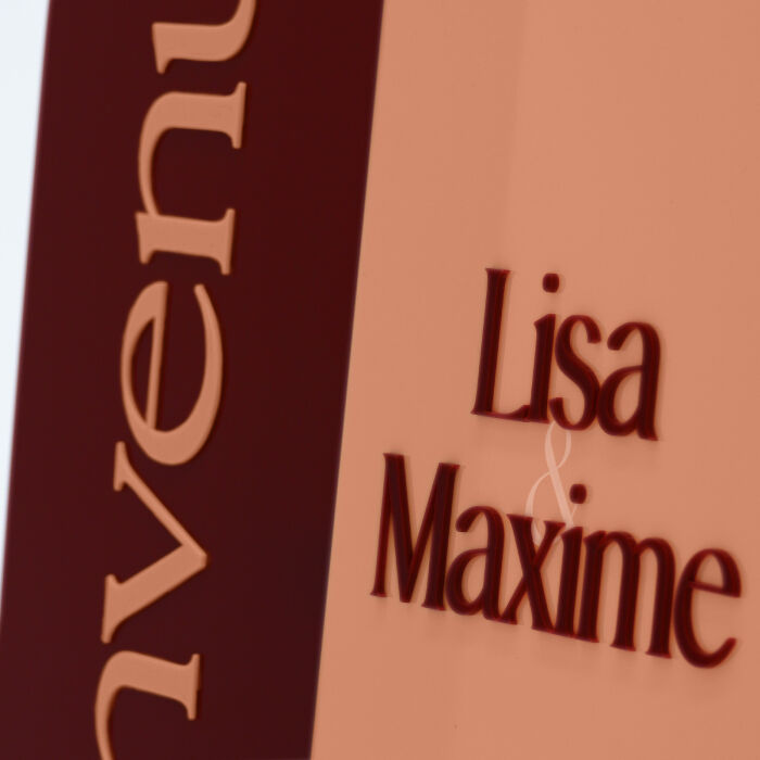 Panneau bienvenue double mariage personnalisé acrylique terre brûlée et acrylique rouge carmin - Terracotta