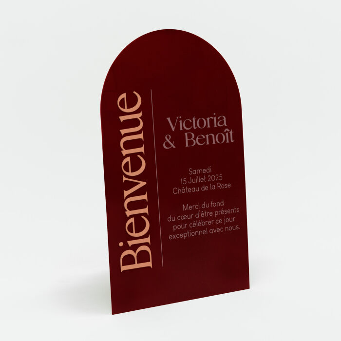 Panneau bienvenue mariage personnalisé acrylique rouge carmin - Terracotta